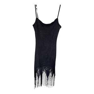 Topshop Vintage 90s Style Black Corded Lace Fringe Hem Slip Dress